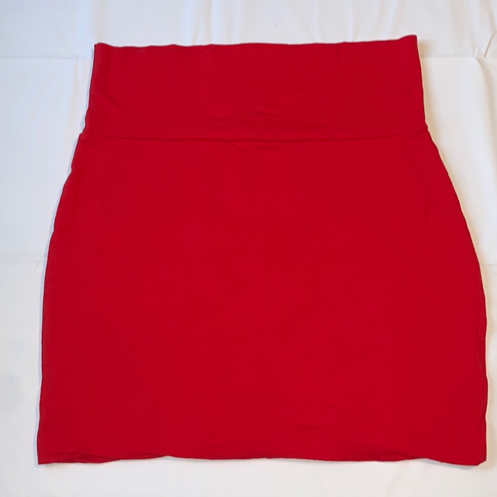 L Red Lily White High Waist Bodycon Mini Skirt
